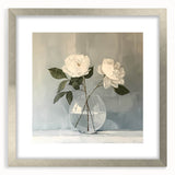 Abstract floral wall art featuring vibrant colors in a sleek silver frame with a mat, perfect for enhancing modern home decor and adding a touch of elegance.