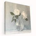 Abstract floral wall art on stretched canvas showcases vibrant hues of pink and green, enhancing modern decor. Ideal for living room or office spaces.