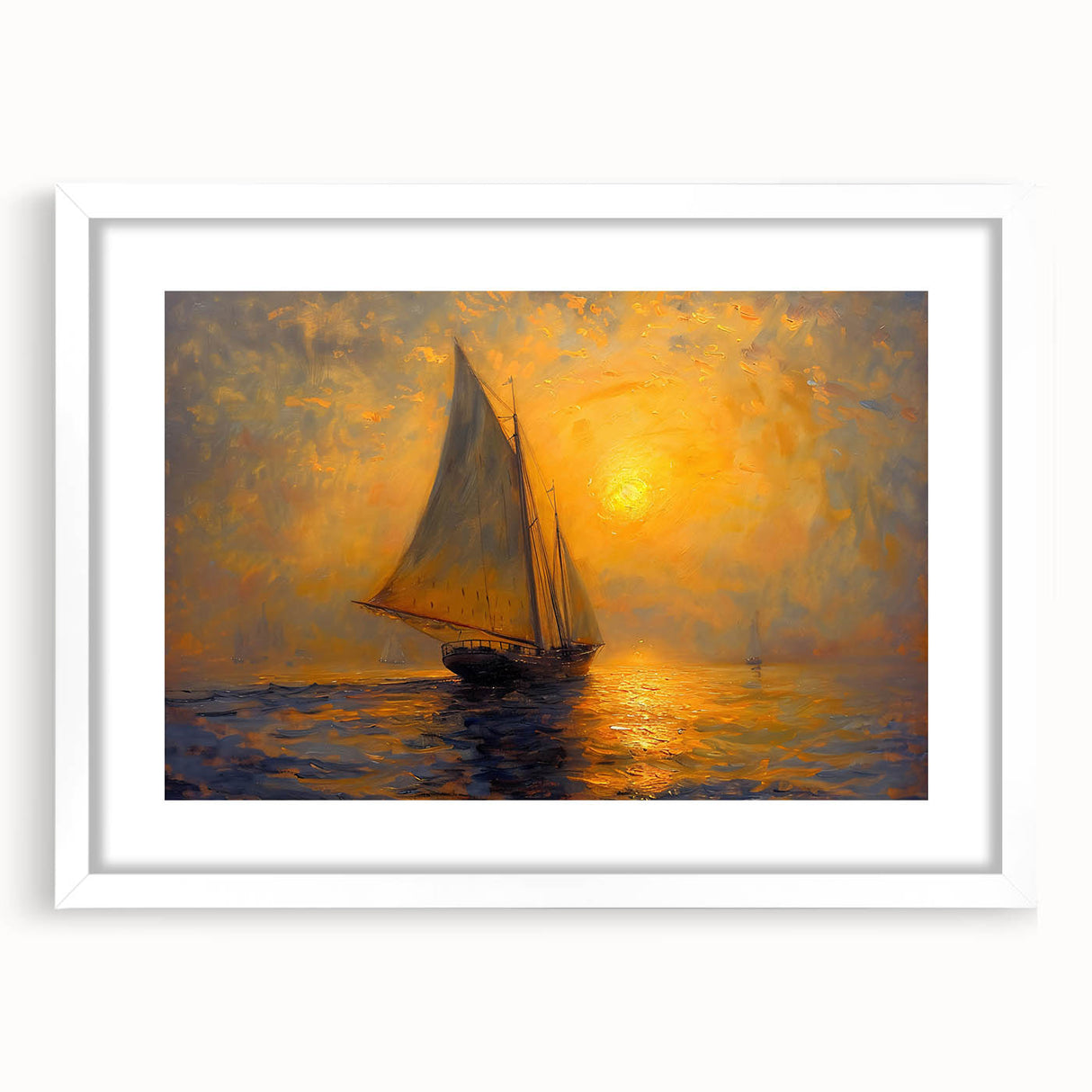 Abstract landscape wall art framed in white with a mat, showcasing vibrant colors and modern design elements, perfect for contemporary home decor.