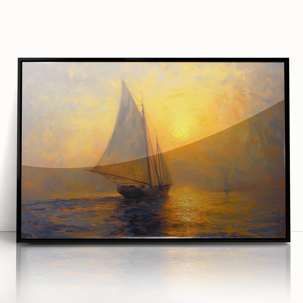 Framed wall art featuring an abstract landscape design in vibrant colors, displayed in a sleek black frame, perfect for modern home decor. Ideal for enhancing living spaces.