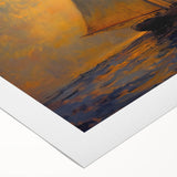 Abstract landscape wall art on rolled canvas showcasing vibrant hues of blue, green, and orange, designed to enhance modern home decor. Perfect for adding a contemporary touch to any room.