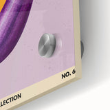 Close-up of large abstract wall art featuring an assortment of fruits in vibrant colors on acrylic glass.