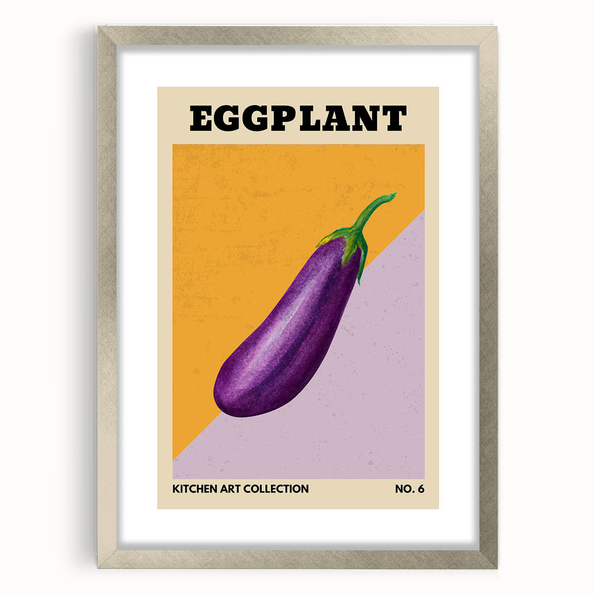 Textured art of abstract fruit designs in vibrant colors on a framed silver mat, ideal for bedroom decor.