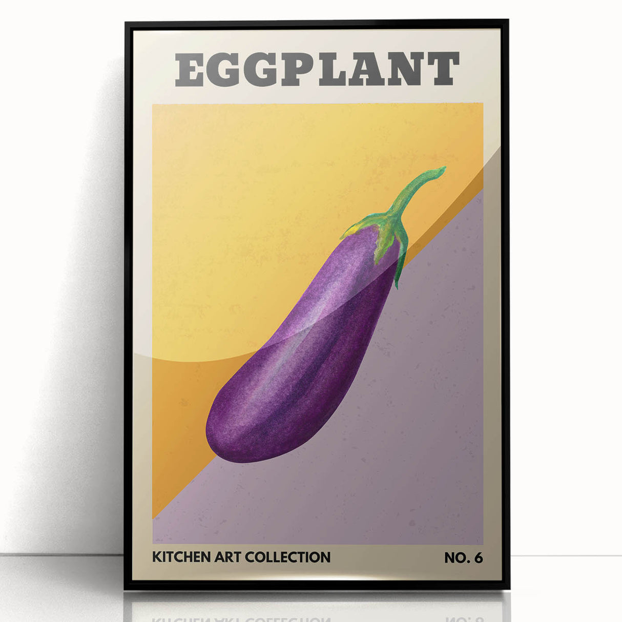 Large abstract wall art featuring assorted fruits in bold colors on a black acrylic framed print.