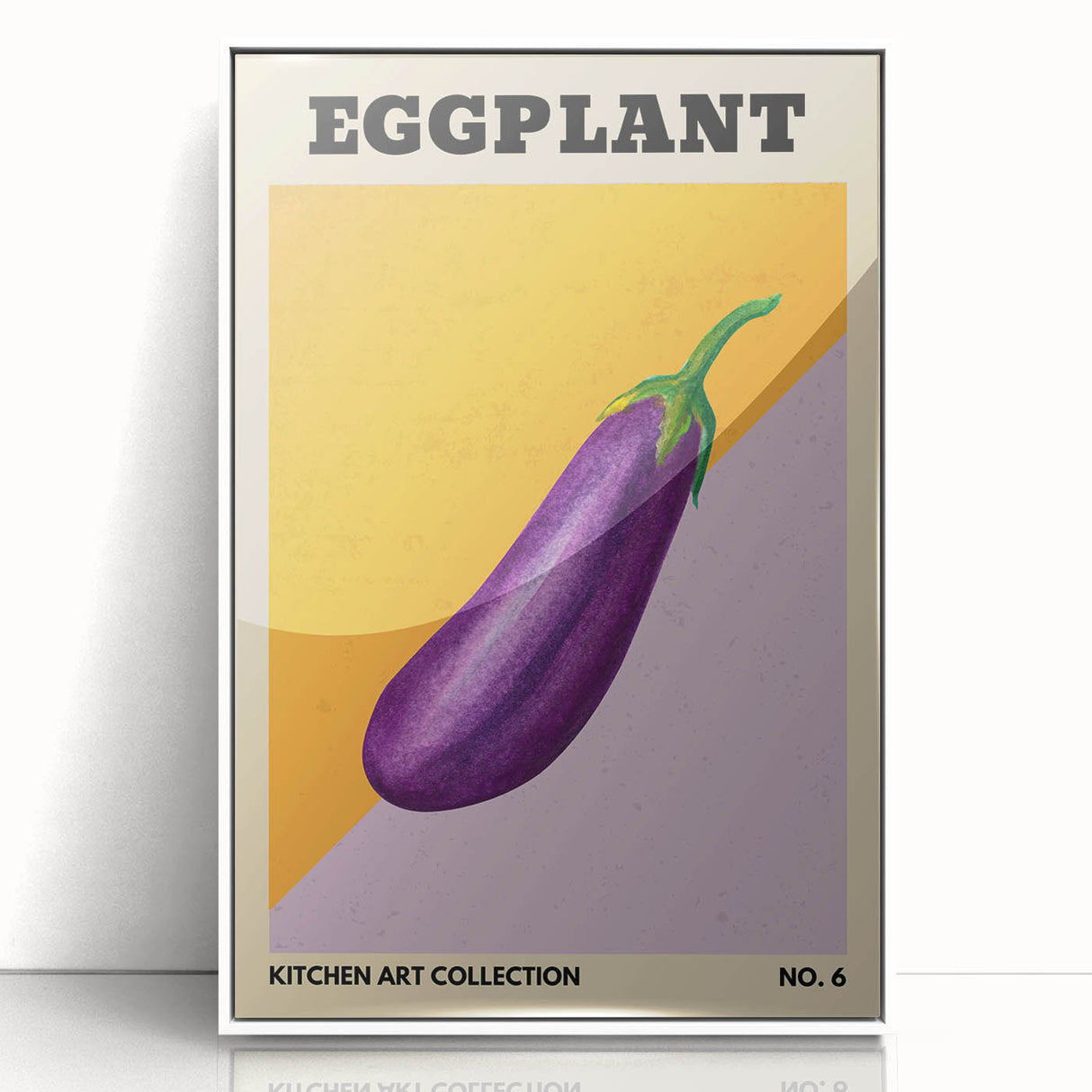 Acrylic print of colorful fruits in art deco style, framed in white, suitable for modern nursery decor.