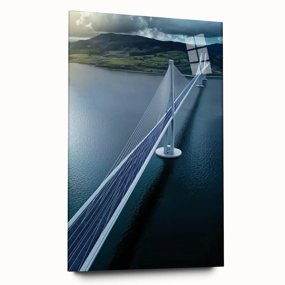 Acrylic glass landscape bridge design, showcasing intricate detailing and vibrant colors in a side view. Ideal for modern decor or art displays, highlighting craftsmanship and aesthetic appeal.