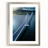 Landscape bridge frame with a silver mat, showcasing a modern design ideal for displaying photos or artwork, set against a neutral background for elegance.