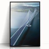 Framed acrylic artwork of a landscape bridge in a serene setting, highlighting vibrant colors and intricate details. Ideal for home decor enthusiasts seeking unique wall art.