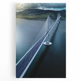 Landscape canvas art depicting a serene bridge scene with lush greenery and a tranquil waterway, perfect for enhancing home decor in natural themes.
