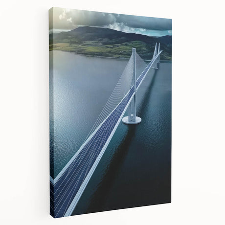 Landscape canvas artwork depicting a serene bridge scene, showcasing lush greenery and a tranquil waterway, perfect for enhancing home decor with nature's beauty.