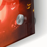 Large abstract wall art featuring mid-century modernist autumn hues on acrylic glass, ideal for dining room decor.