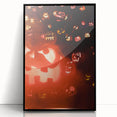 Large abstract wall art depicting fall colors in mid-century modernist style, framed in black acrylic.