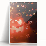 Art deco poster featuring a stylized autumn tree in orange and brown tones, framed in white acrylic.