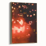 Framed canvas wall art of a vintage landscape painting with autumnal hues and black accents, ideal for bedroom decor.