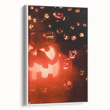 Vintage poster art of an autumn scene in muted orange and brown tones, framed canvas, suitable for living room decor.