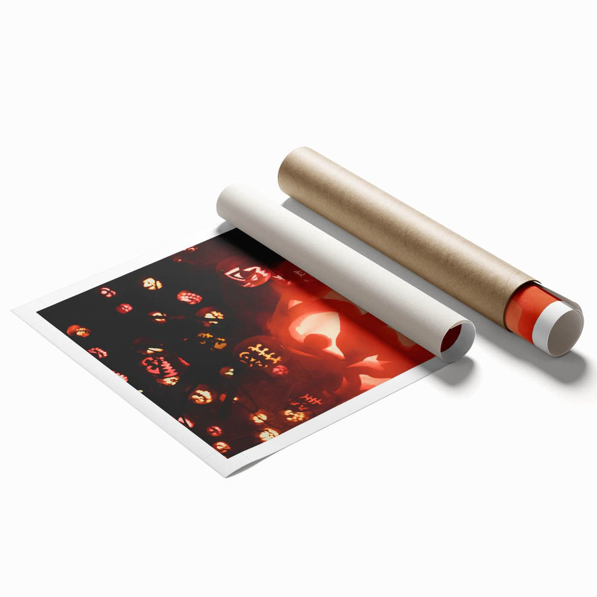 Extra large rolled print featuring a fall-themed floral design in warm orange and red tones.