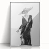 Abstract figurative art print in a white frame, showcasing vibrant colors and dynamic shapes, ideal for modern home decor and art enthusiasts.