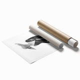 Abstract figurative art print showcasing vibrant colors and dynamic shapes, rolled for easy shipping in a protective cardboard tube, ideal for home decor.