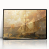 Framed acrylic wall art depicting an abstract landscape with earthy tones and dynamic shapes, set against a sleek black frame, perfect for modern decor.