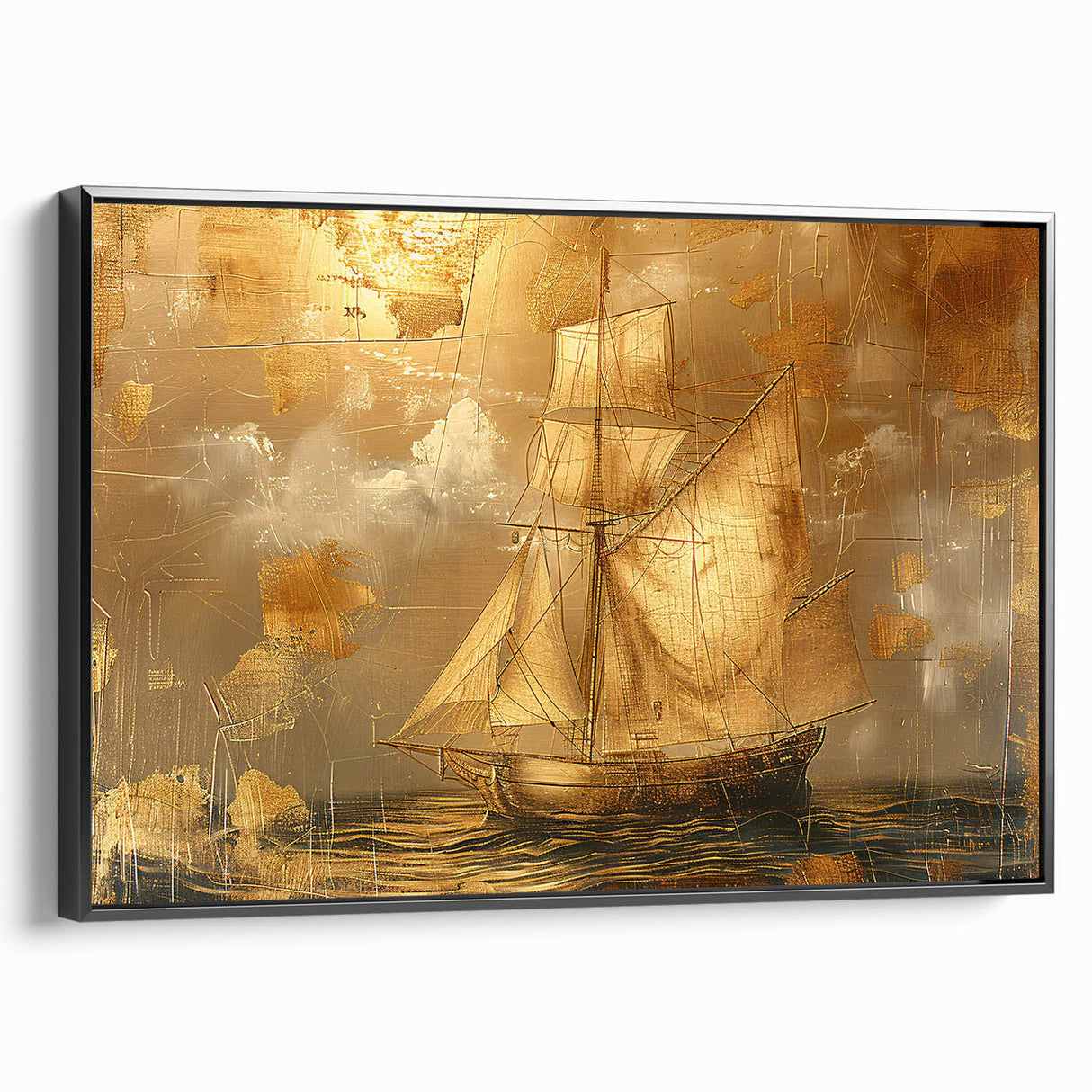 Framed black canvas wall art displaying an abstract landscape design with vibrant colors and intricate textures, ideal for modern home decor.
