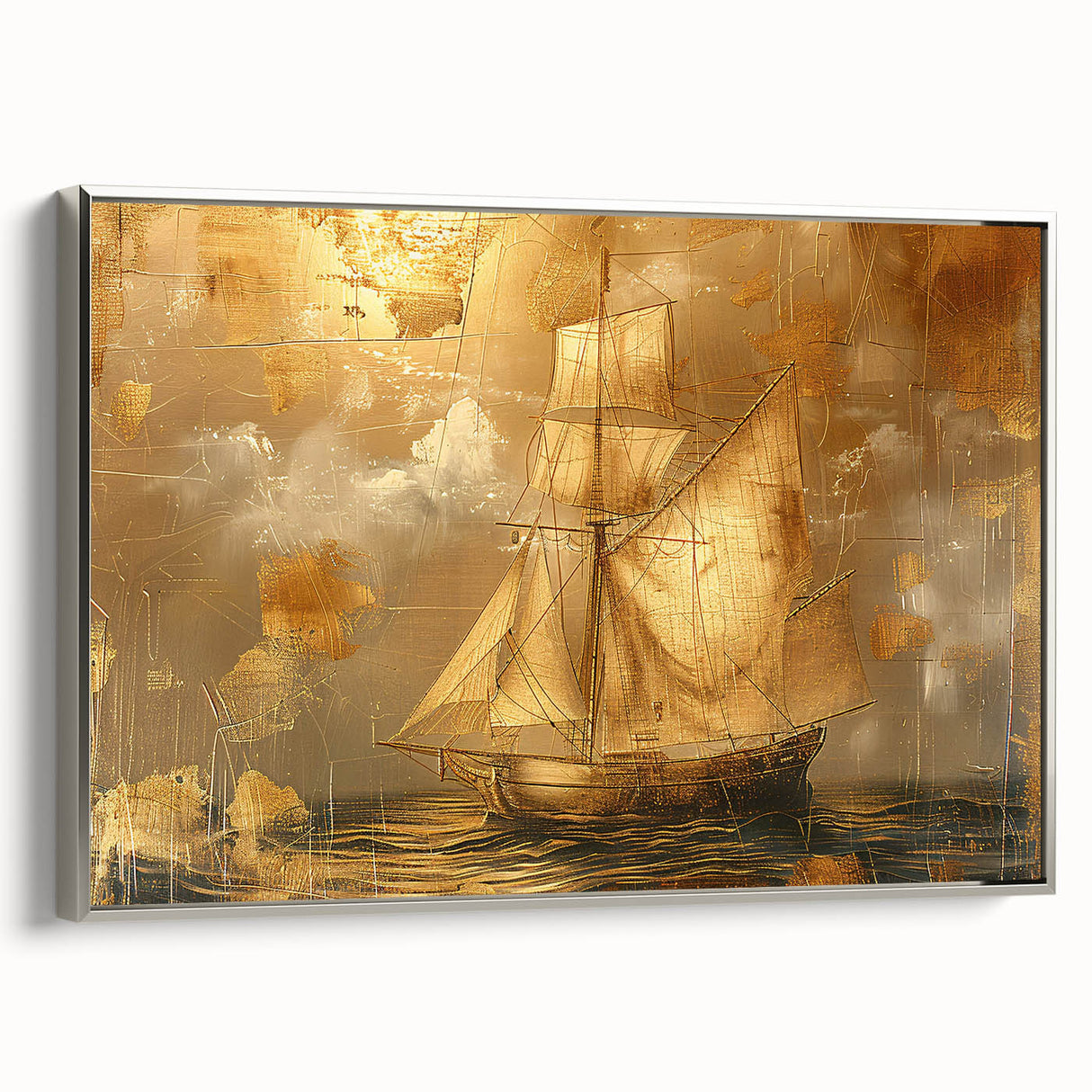 Framed canvas wall art showcasing an abstract landscape design in soothing colors, featuring a sleek silver frame that enhances the modern aesthetic.