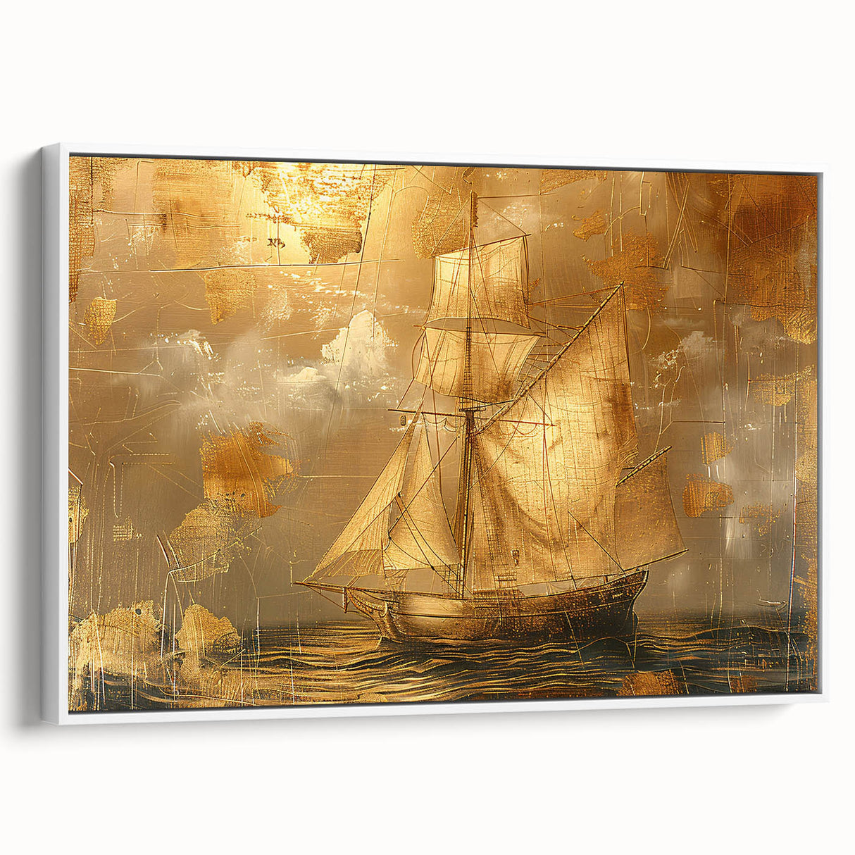 Framed canvas featuring an abstract landscape design with vibrant colors, showcasing textured layers and a white frame, perfect for modern home decor.