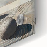 Abstract minimalist wall art piece displayed on acrylic glass, featuring soft pastel colors and geometric shapes that create a serene ambiance in modern decor.