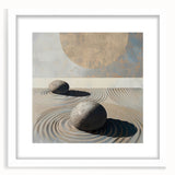 Abstract minimalist wall art framed in white, showcasing soft pastel colors and geometric shapes, perfect for modern home decor and stylish interiors.