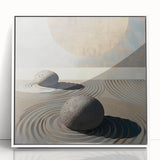 Framed minimalist abstract wall art in white acrylic, showcasing geometric shapes and soft tones, perfect for modern home decor and enhancing interior spaces.