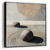 Framed abstract minimalist wall art in black, showcasing a sleek side view that emphasizes its modern design and elegant finish, perfect for contemporary decor.