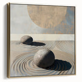 Framed abstract minimalist wall art showcasing a silver and gold color palette, perfect for modern decor, enhancing any living space's aesthetic appeal.