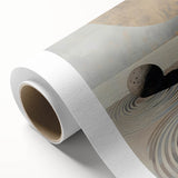 Abstract minimalist wall art design on rolled canvas, featuring soft pastel colors and geometric shapes, ideal for modern interior decor, packaged securely in a cardboard tube.