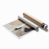 Abstract minimalist wall art print showcasing soft pastel colors and geometric shapes, elegantly rolled for easy display and shipping in a protective tube.