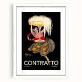 Abstract art print featuring assorted food and drink items in muted earth tones, framed with a white mat.