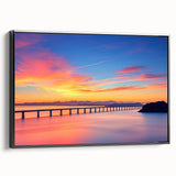 Framed landscape canvas print showcasing a picturesque black bridge with detailed textures and vibrant colors, ideal for modern home decor or office aesthetics.