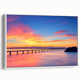Framed canvas artwork depicting a serene landscape bridge scene, showcasing vibrant colors and intricate details, perfect for home decor enhancement.