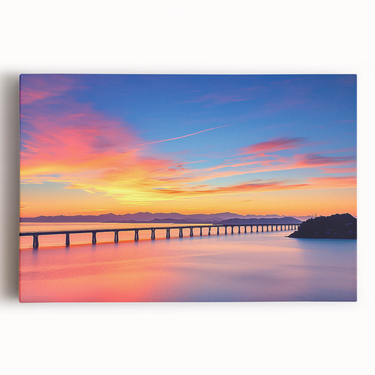 Landscape canvas artwork depicting a serene bridge scene with vibrant colors and intricate details, perfect for home decor. Ideal for nature enthusiasts and art lovers.
