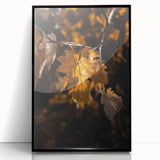 Large abstract wall art featuring swirling fall colors in mid-century modernist style, framed in black acrylic.