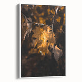 Vintage poster art depicting an autumnal scene with colorful foliage on a framed canvas, ideal for living room decor.
