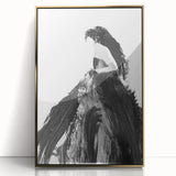 Framed abstract figurative art piece with gold accents, showcasing dynamic shapes and fluid lines, perfect for modern home decor. Ideal focal point for stylish interiors.