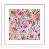Abstract floral wall art framed with a white mat, showcasing vibrant colors and intricate designs, perfect for enhancing modern home decor.