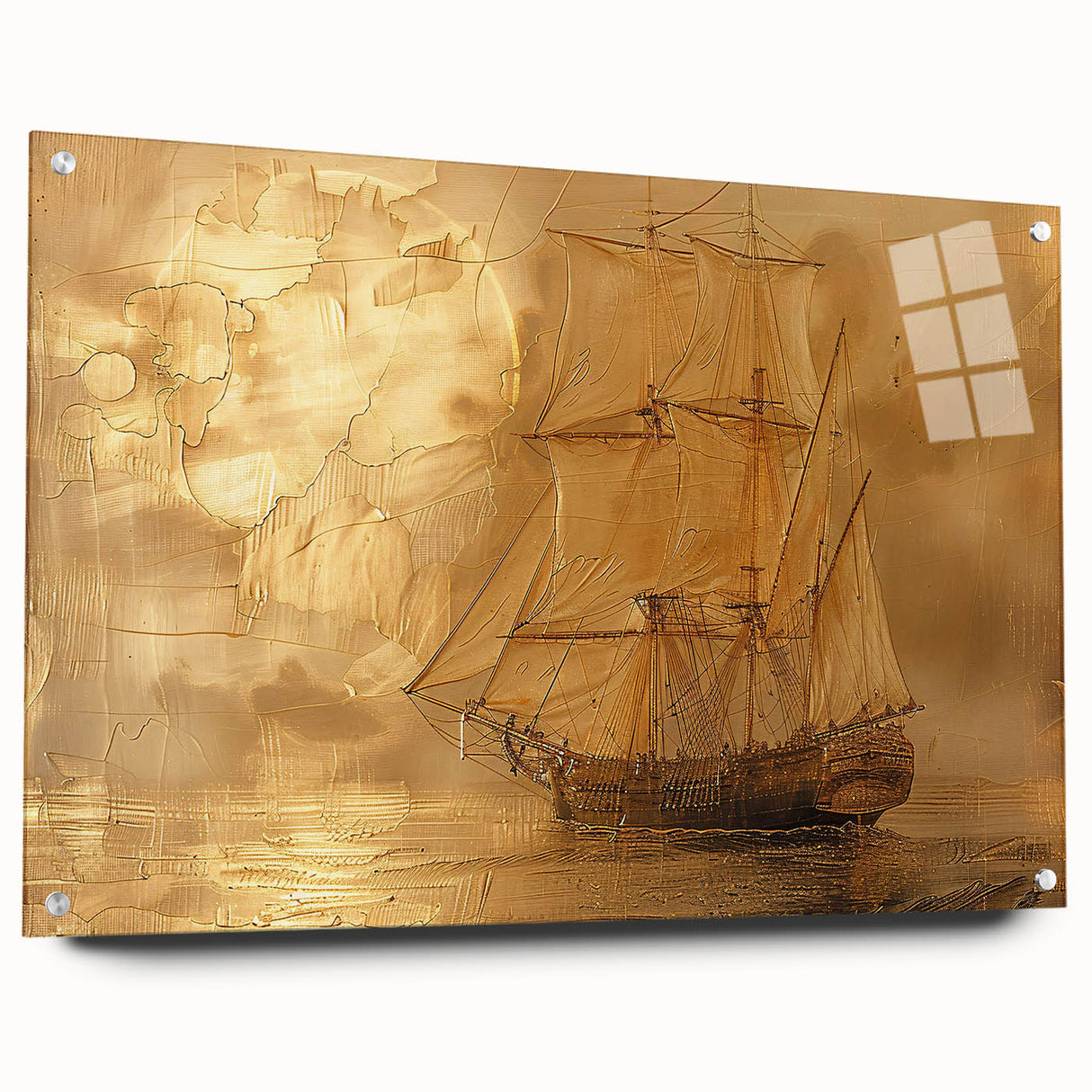 Abstract landscape wall art displayed in acrylic glass, highlighting vibrant colors and unique textures, secured with pins for a modern aesthetic.