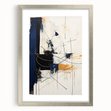 Abstract minimalist wall art in a silver frame with a white mat, showcasing a geometric design. Perfect for modern decor, adding elegance to any space.