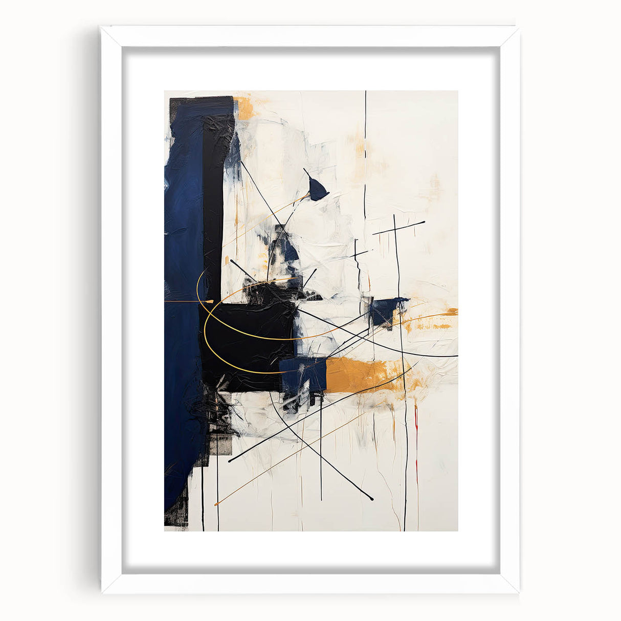 Abstract minimalist wall art framed with a white mat, showcasing a modern design featuring soft colors and geometric shapes, ideal for contemporary decor.