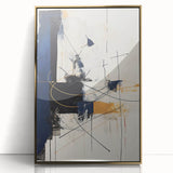 Framed abstract minimalist wall art in gold, showcasing a modern design with clean lines and a sleek acrylic finish, perfect for contemporary decor.