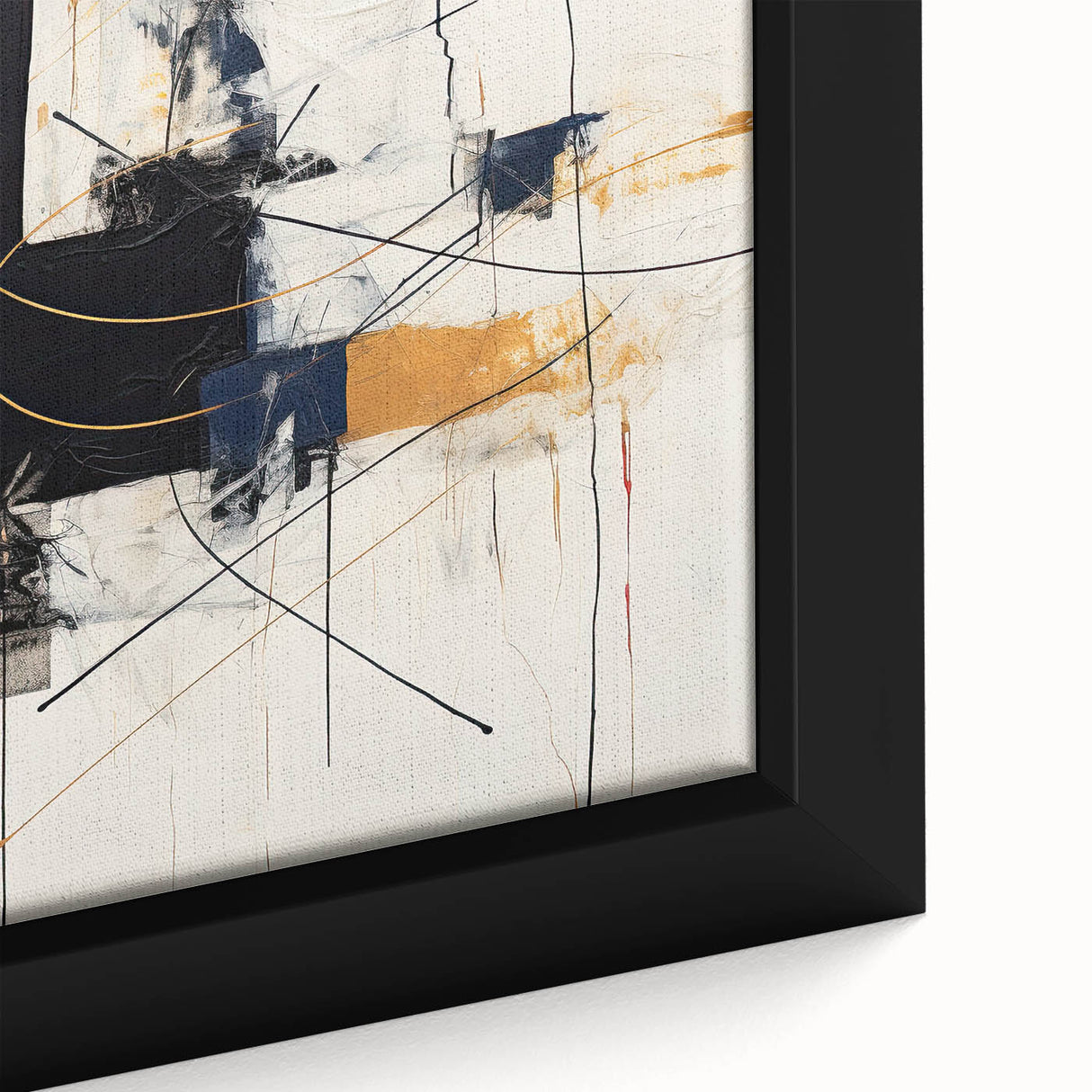 Close-up of an abstract minimalist wall art design on a framed canvas, showcasing soft pastel colors and geometric shapes, perfect for modern decor.