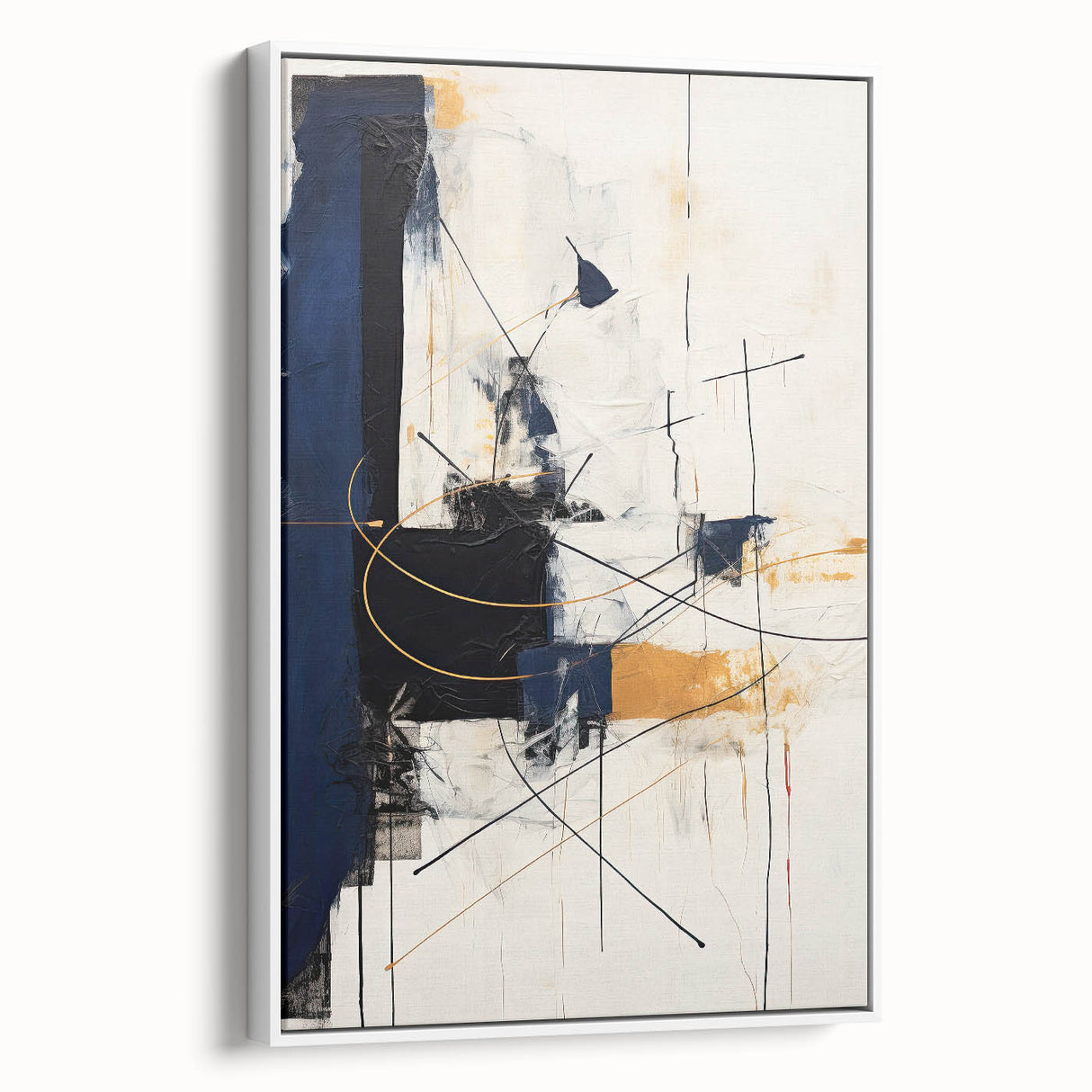 Framed abstract minimalist wall art in a sleek white frame, showcasing a contemporary design that enhances modern decor in any setting. The artwork features soft, muted colors and geometric shapes, perfect for adding a touch of elegance to living spaces.