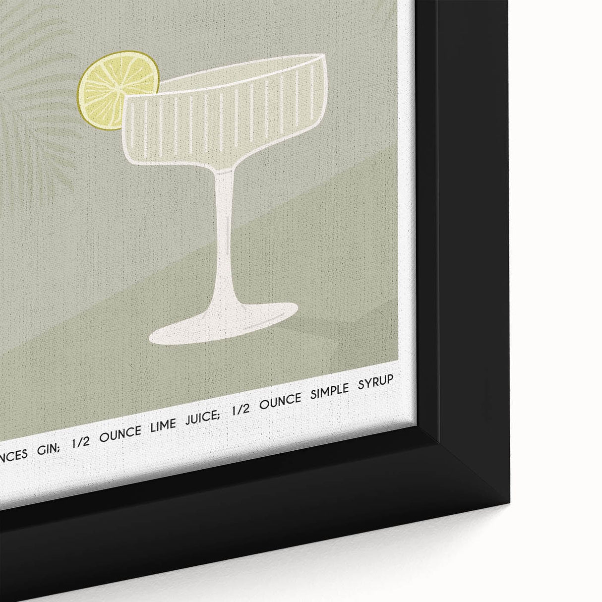Close-up of extra large black wall art featuring colorful, textured food and drink motifs on a framed canvas.
