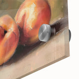 Large abstract wall art depicting assorted fruits in vibrant colors on acrylic glass, ideal for dining room decor.