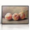 Large abstract wall art featuring assorted fruits in vibrant colors on a black acrylic frame, ideal for kitchen decor.